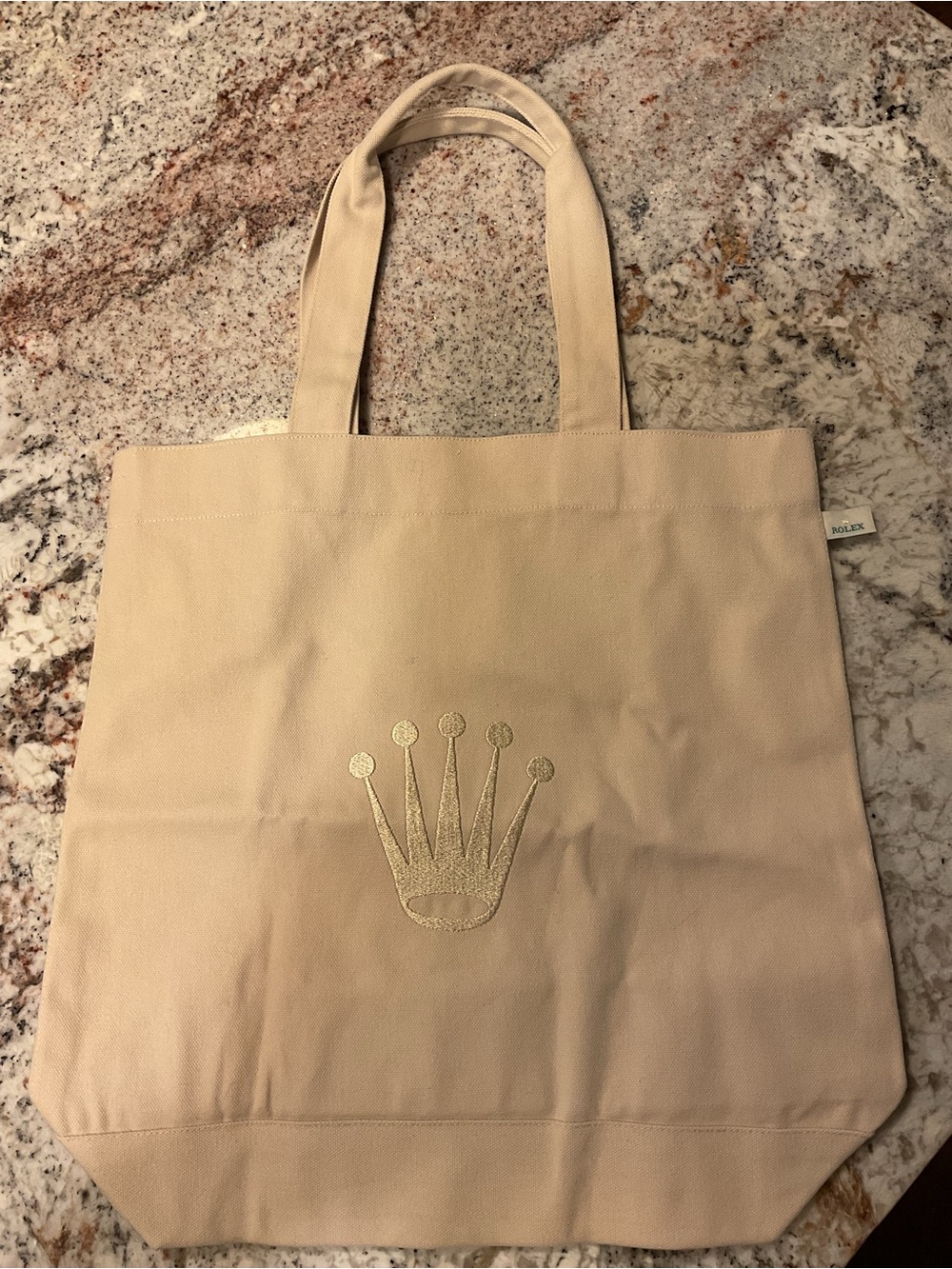 Beige Canvas Tote with Rolex Gold Crown Logo